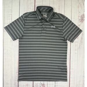 Under Armour Polo Shirt Men’s Size S HeatGear Striped Gray Black Lightweight